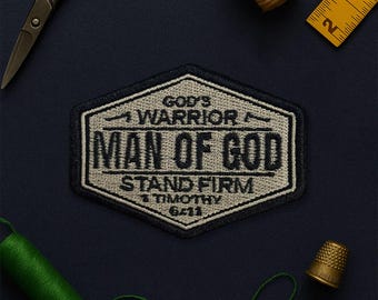 Gods Warrior Man of God Patch, 1 Timothy 6 11 Bible Verse Christian Catholic Religious Faith Patch Applique for Clothes Hat Backpack Clothes