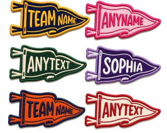 Personalized Pennant Patch, Custom Team Name Embroidered Patch, Custom Name Iron On Patch, Sew On Varsity Patch, Hook and Loop Velcro Patch