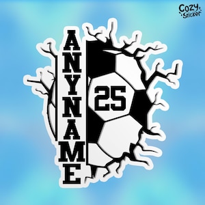 Custom Soccer Name Number Sticker, Personalized Soccer Mom Ball Team Player Waterproof Vinyl Sticker Laptop Stickers Gifts for Her Him