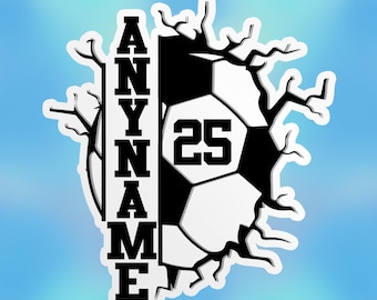 Custom Soccer Name Number Sticker, Personalized Soccer Mom Ball Team Player Waterproof Vinyl Sticker Laptop Stickers Gifts for Her Him
