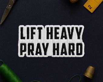 Lift Heavy Pray Hard Patch, Christian Fitness Workout Motivation Patch Applique for Clothes Hat Backpack Gift Jacket Bag