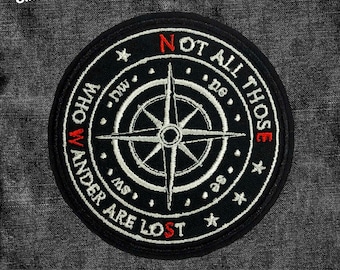 Not All Those Who Wander Are Lost Patch Compass Hiking Adventure Mountain Camp Embroidered Patch Applique for Clothes Hat Backpack Clothing