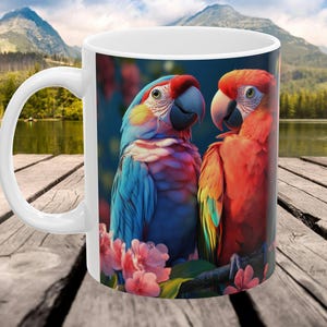 Parrot Ceramic Mug,Colorful Bird Coffee Cup,Tropical Animal Tea Cup,Bird Lover Gift,Birds Art Mug,Parrot Coffee Cup,Cute Bird Mug,Parrot Cup