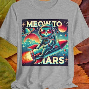Space Cat Shirt,Funny Cat T-Shirt,Unisex Tee,Cartoon Cat Shirt,Cat Lover Gift,Short Sleeve Tshirt,Unique Graphic Tee,Unisex Funny Animal Tee