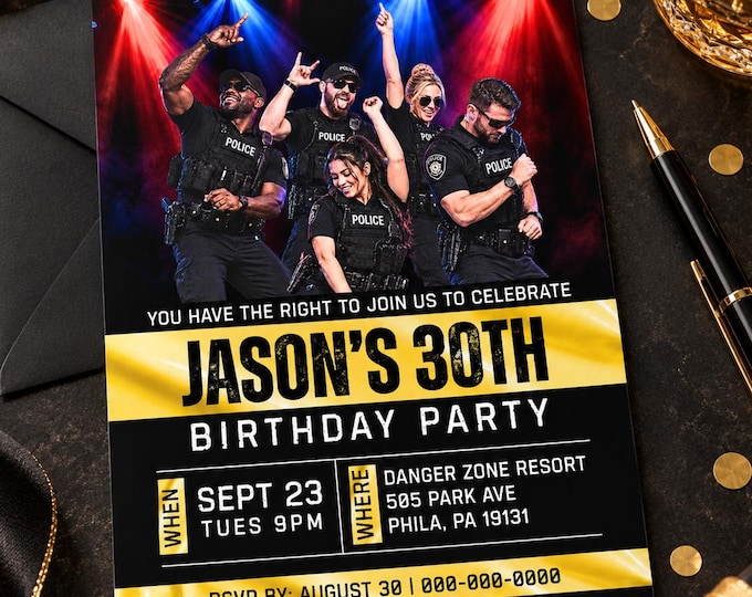 Police-Themed Birthday Invitation | Editable 5x7 Canva Template | Digital Download