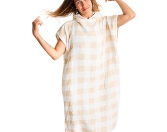 Muslin Cotton Hooded Towel - Beige