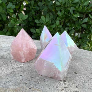 Rose Quartz Aura Point/ Rose Quartz Point/Raw base & polished top/ Stunning pink colors