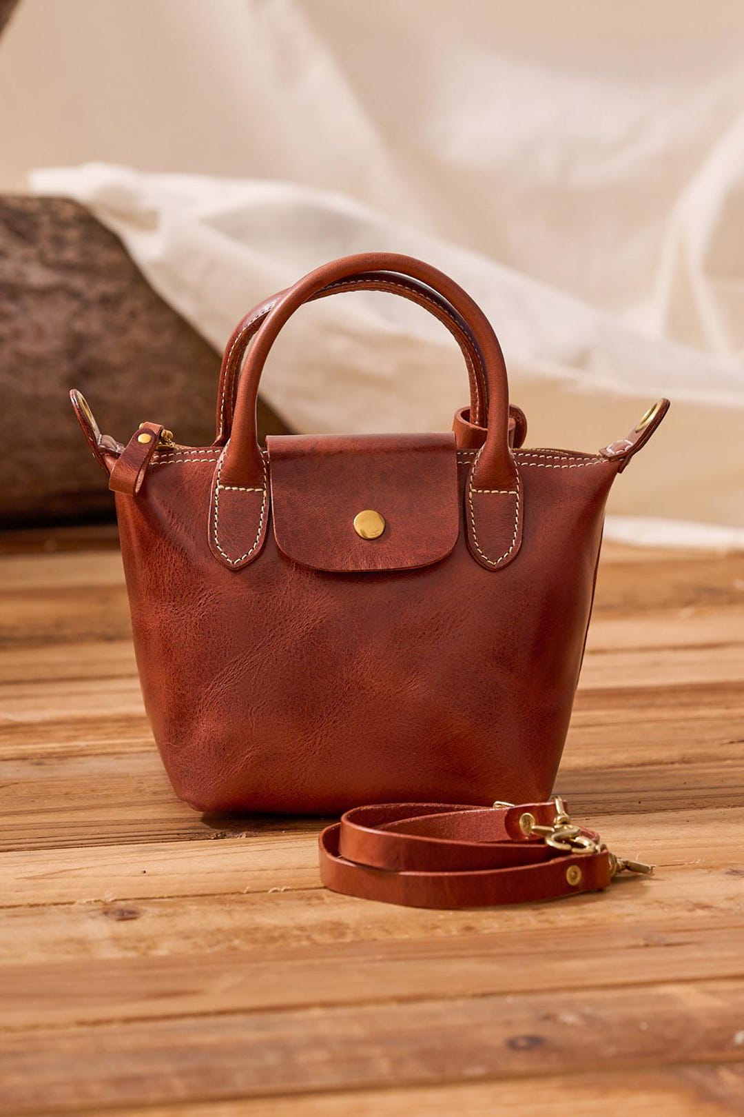 Handmade Cowhide Leather Mini Tote – Small Crossbody Handbag 