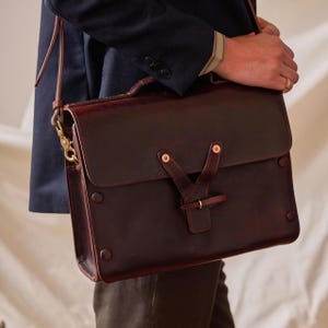 Handmade Full Grain Leather Briefcase | Vintage Leather Messenger Bag | Men&#39;s Satchel Laptop Bag | Office Work Bag with Shoulder Strap
