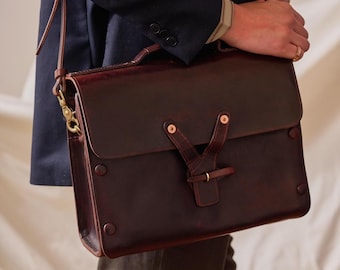Handmade Full Grain Leather Briefcase Vintage Leather Messenger