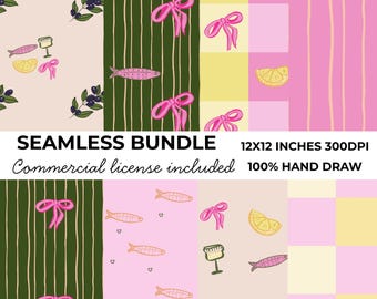 Visser esthetische handgetekende naadloze patroonbundel | Sardineshirt, png PNGEgg | Sublimatie flirtstrik |  Preppy digitaal papier | Trendy png