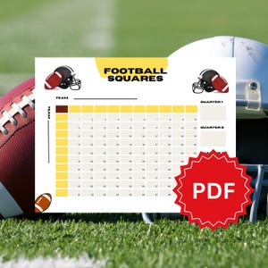 Football Squares Printable | 100 Squares Game | Super Bowl Pool | Printable Football Squares | Super Bowl Fundraiser | Instant Download