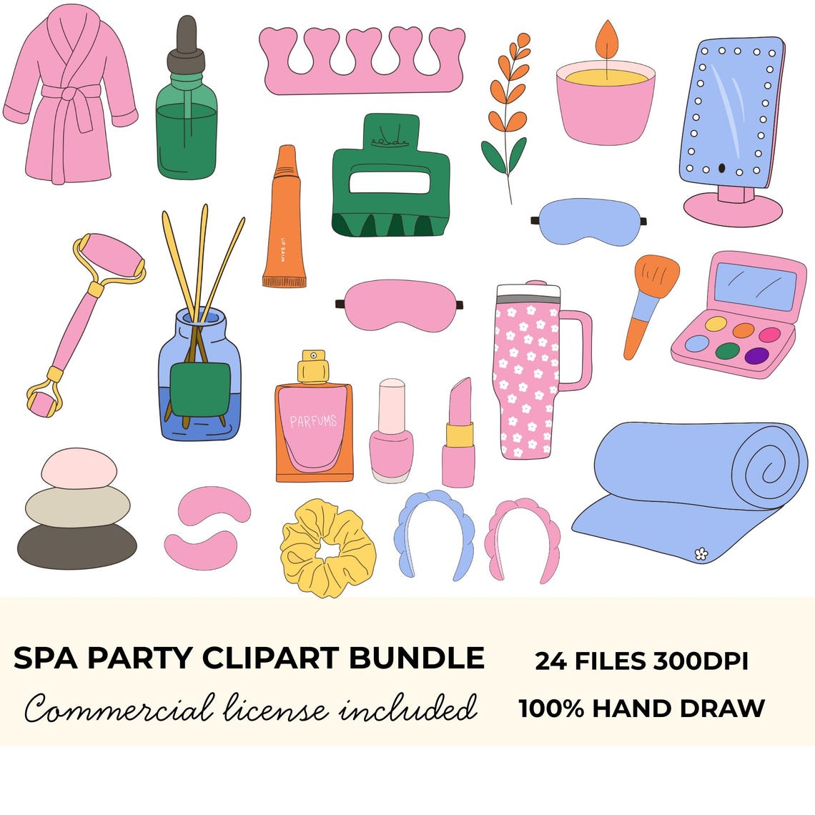 Spa Party Clipart Bundle | Cute Pamper Clipart | Pink Girls PNG ...