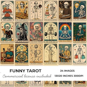Funny Tarot Card PNG Bundle, Sarcastic Skeleton Skull Designs, Digital Download for Sublimation Projects, Snarky Skull Witchy Tarot Shirts