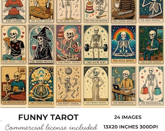Funny Tarot Card PNG Bundle, Sarcastic Skeleton Skull Designs, Digital Download for Sublimation Projects, Snarky Skull Witchy Tarot Shirts