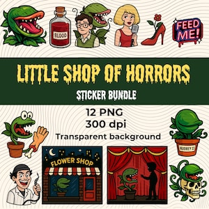 Little Shop of Horrors Clipart Bundle | Audrey II PNG Stickers | Funny Vintage Horror Movie Fan Art | Halloween PNG