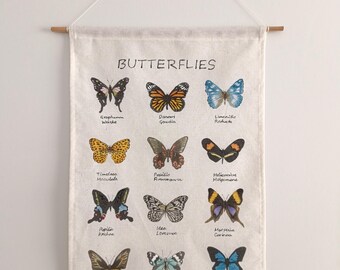 Schmetterling Wandbehang: Handgefertigter Textil Kunstdruck auf Baumwollstoff