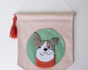 Boston Terrier Haustier Porträt, personalisierte Haustier Poster, Filzhund Wandkunst,