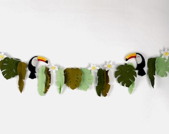 Dschungel Blatt und Tukan Girlande für Kinderzimmer, Wald Wanddekoration