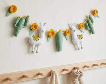 Felt Llama and Cactus Garland: Handmade Nursery Decoration