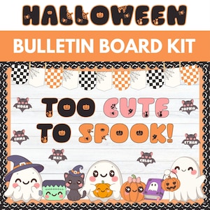 Halloween Bulletin Board Kit, October Bulletin Board, Editable Classroom Decorations, Pumpkin Bulletin Board, Groovy Retro Classroom Decor
