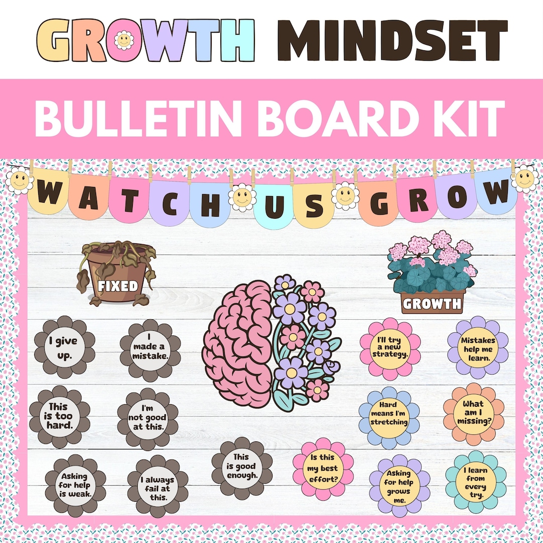 Growth Mindset Bulletin Board Kit, Floral Classroom Decor, Mental ...