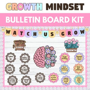 Growth Mindset Bulletin Board, Positive Bulletin Board, Motivational Bulletin Board Kit, Pastel Floral Classroom Decor, Class Door Display