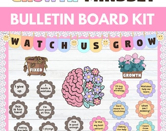 Wachstums-Mindset-Bulletin Board, psychische Gesundheit, positive Motivationsanzeige, sozial emotionales Lernen, Blumenklassenzimmerdekor