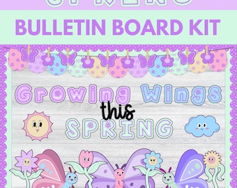 Spring Bulletin Board Kit, Groovy Retro April May Bulletin Board, Butterfly Flower Classroom Door Decor, Printable Pastel Bulletin Board