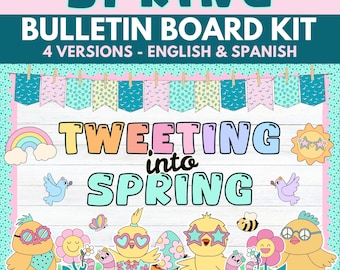 Spring Bulletin Board Kit, Bilingual Classroom Decor (Digital Download)