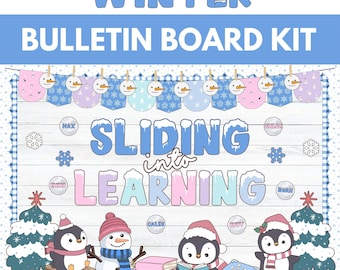 Winter Bulletin Board Kit, Snowman Bulletin Board, Retro Pastel Classroom Door Decor, December January Bulletin Board Ideas, Penguin Theme