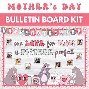 Mothers Day Bulletin Board Kit, Spring April May Bulletin Board, Groovy Retro Flower Classroom Door Decor, Printable Bear Love Display
