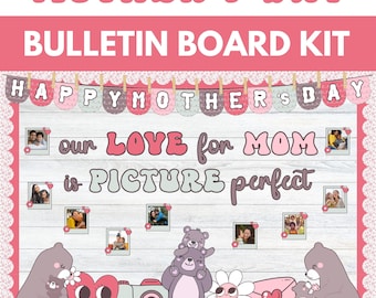 Mothers Day Bulletin Board Kit, Spring April May Bulletin Board, Groovy Retro Flower Classroom Door Decor, Printable Bear Love Display