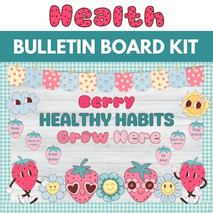 Healthy Habits Bulletin Board School Nurse Office Decorations Health Bulletin Board Kit Groovy Classroom Decor Berry Nurse Door Decor