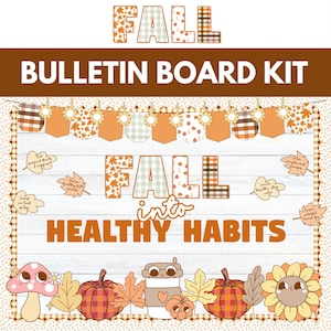 Fall Healthy Habits Bulletin Board Kit Groovy Autumn Classroom Decor Retro Boho September October Bulletin Board Ideas Elementary Display