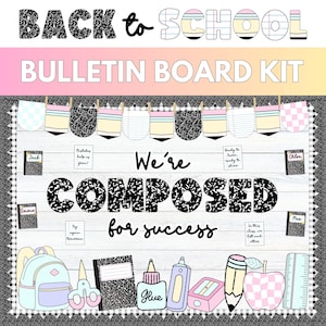 Welcome Back to School Bulletin Board, Classroom Door Decor Kit, Composition Notebook Theme, Retro Pastel Classroom Decorations Editable