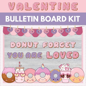 Valentine&#39;s Day Bulletin Board Kit, February Holiday Bulletin Board, Cute Donuts Love Theme Classroom Door Decor, DIY Teacher Resource