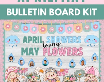 Spring Bulletin Board Kit, Groovy Retro April May Bulletin Board, Bunny Flower Classroom Door Decor, Printable Pastel Display