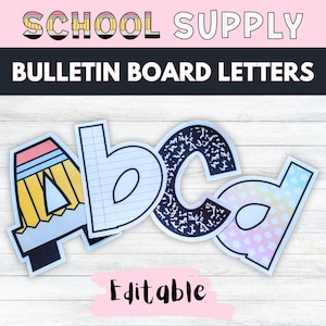 School Supply Buleltin Board Letters, Editable Bulletin Letters, Pastel Bulletin Board Letters, Printable Lettering Pack Classroom Decor