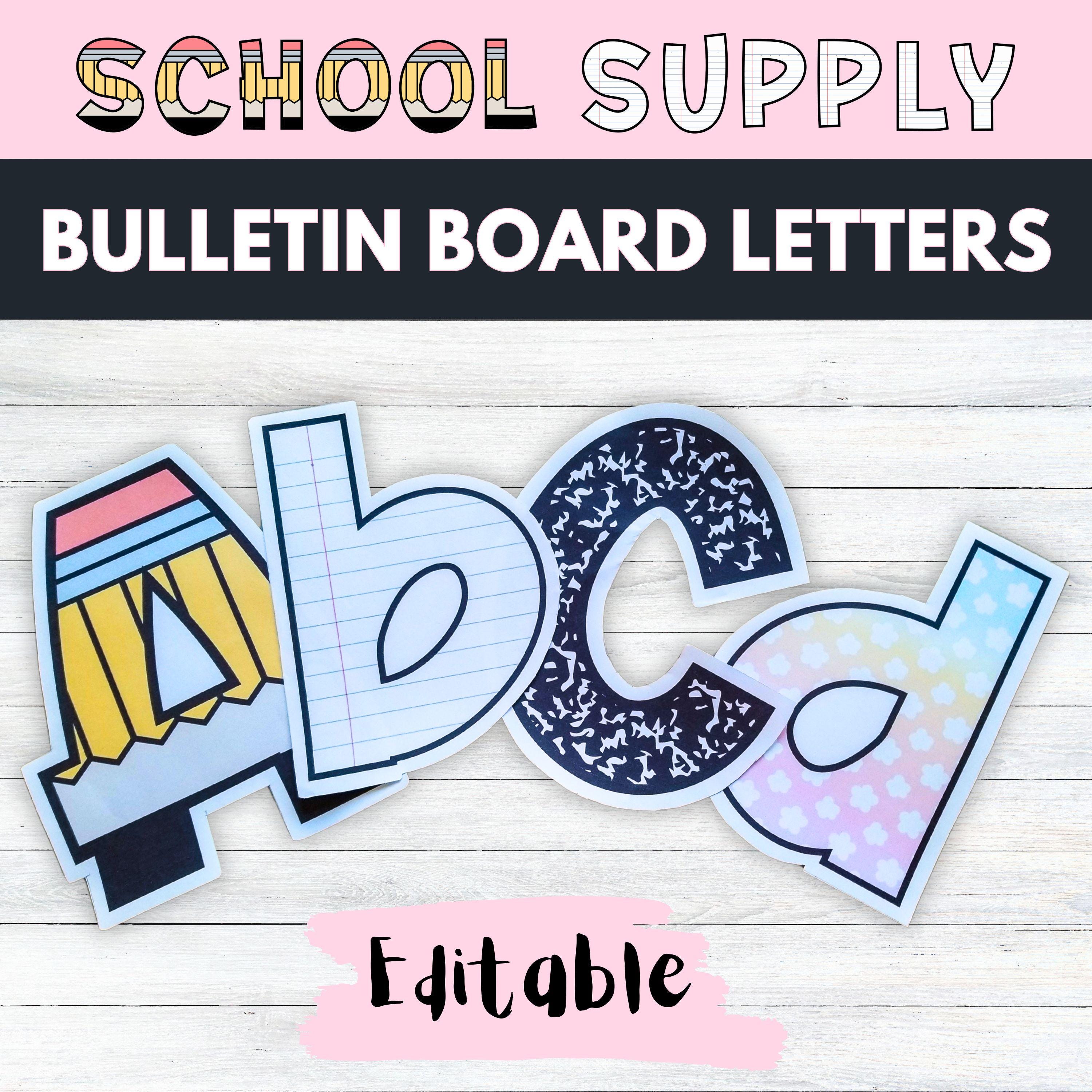 School Supply Buleltin Board Letters, Editable Bulletin Letters, Pastel Bulletin Board Letters, Printable Lettering Pack Classroom Decor