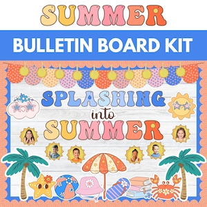 Retro Summer Bulletin Board Kit, June Classroom Door Decor, Beach Theme (Digital Download)