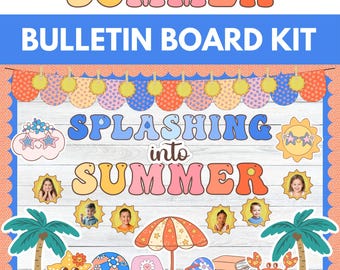 Retro Summer Bulletin Board Kit, June Classroom Door Decor, Beach Theme (Digital Download)