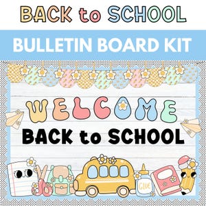 Back to School Bulletin Board Groovy, Pastel Bulletin Board, Retro Classroom Door Decor, Groovy Classroom Decorations, Elementary Decor