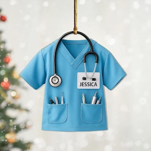 Scrubs Nurse Ornament, Personalized Doctor Christmas Ornament with Name and Stethoscope - Custom Healthcare Workers-Physician 2D Flat