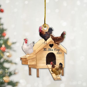 Personalisierte Hühnerstall-Verzierung mit Name, Weihnachtshuhn-Verzierung, kundenspezifische Huhn-Bauernhausverzierung, Bauernhofhuhn-Weihnachten 2D flach