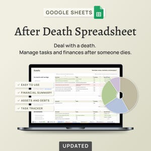 After Death Spreadsheet – Executor checklist, estate accounts, assets & debts, prepare for probate (Google Sheets)