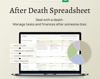After Death Spreadsheet – Executor checklist, estate accounts, assets & debts, prepare for probate (Google Sheets)