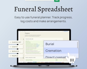 Funeral Planning Spreadsheet – Funeral checklist, cost tracking & service planning for families (Google Sheets)
