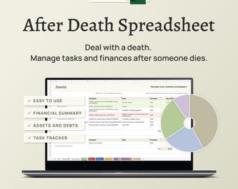 After Death Spreadsheet – Executor checklist, estate accounts, assets & debts, prepare for probate (Excel)