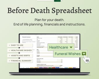 Before Death Spreadsheet – End-of-life planner to record assets, debts, accounts, wishes and important information (Excel)